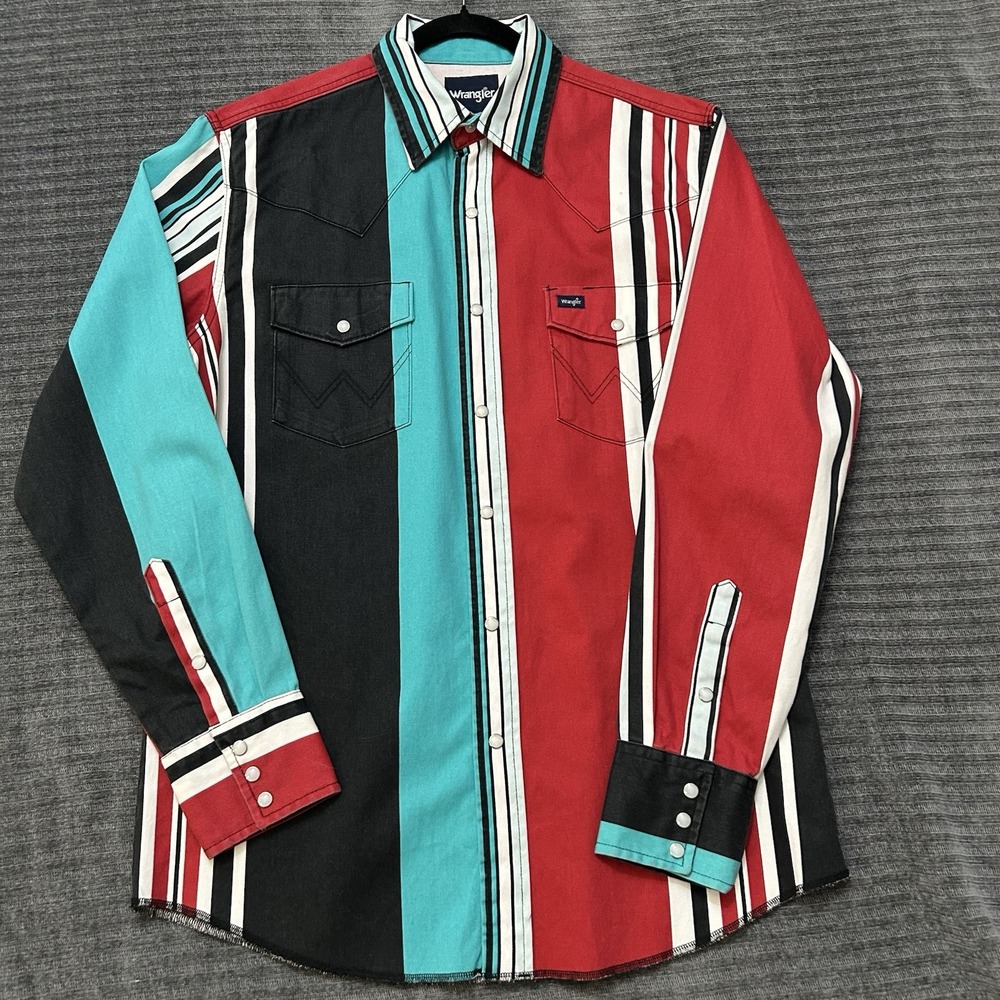 Wrangler Men's Vintage Pearl Snap Brushpopper Multicolor Western Shirt Medium